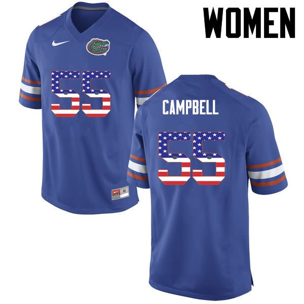 NCAA Florida Gators Kyree Campbell Women's #55 USA Flag Fashion Nike Blue Stitched Authentic College Football Jersey ZCV4464FU